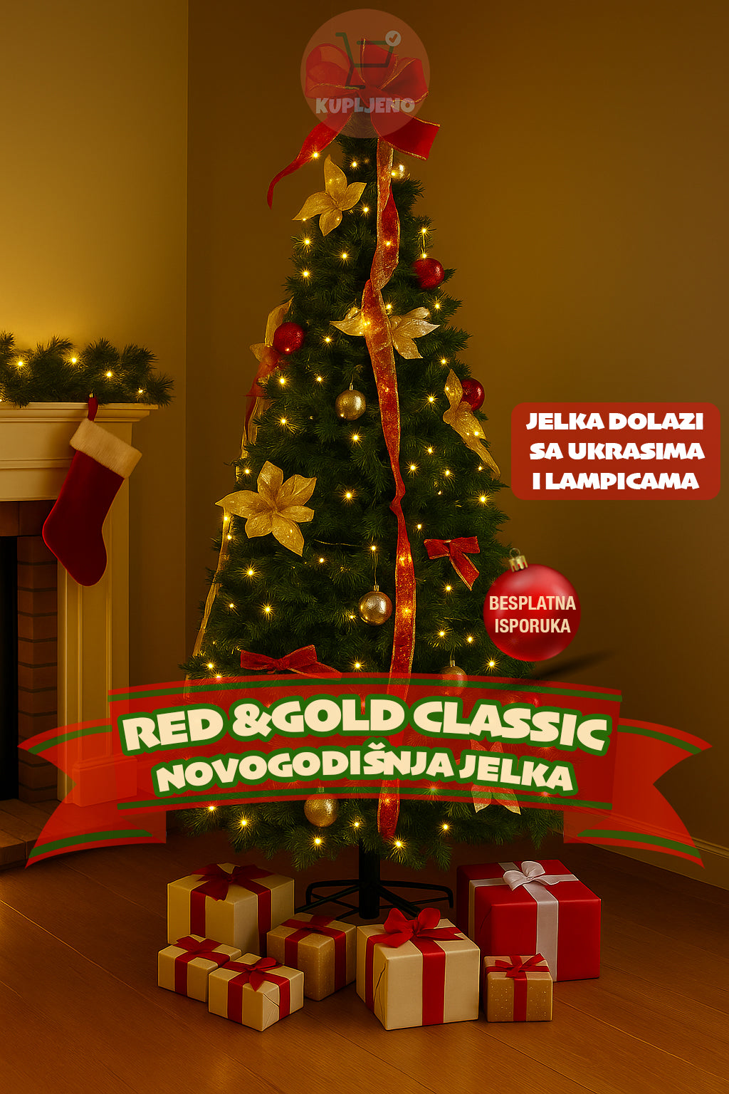 Red & Gold Classic Novogodišnja Jelka Kupljeno