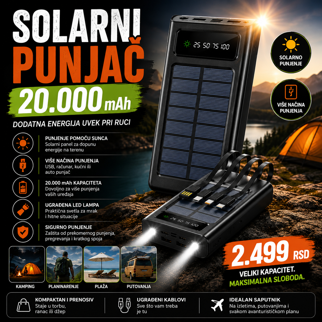 Solarni Punjač za Telefon 20000mAh Kupljeno