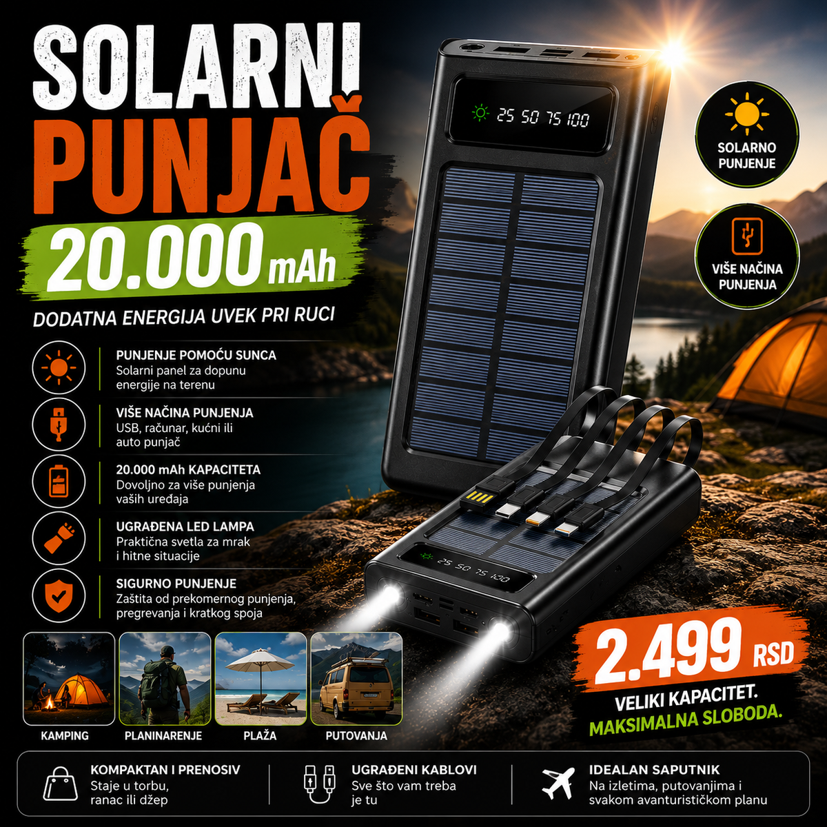Solarni Punjač za Telefon 20000mAh Kupljeno