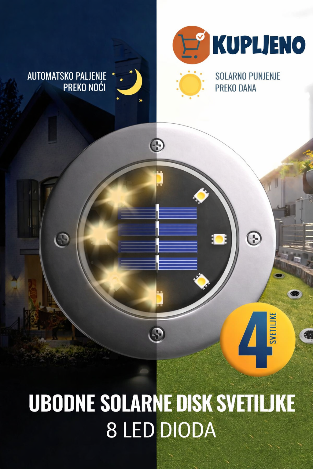 Solarne Ubodne Disk Lampe (4 komada) - 8 Led dioda Kupljeno