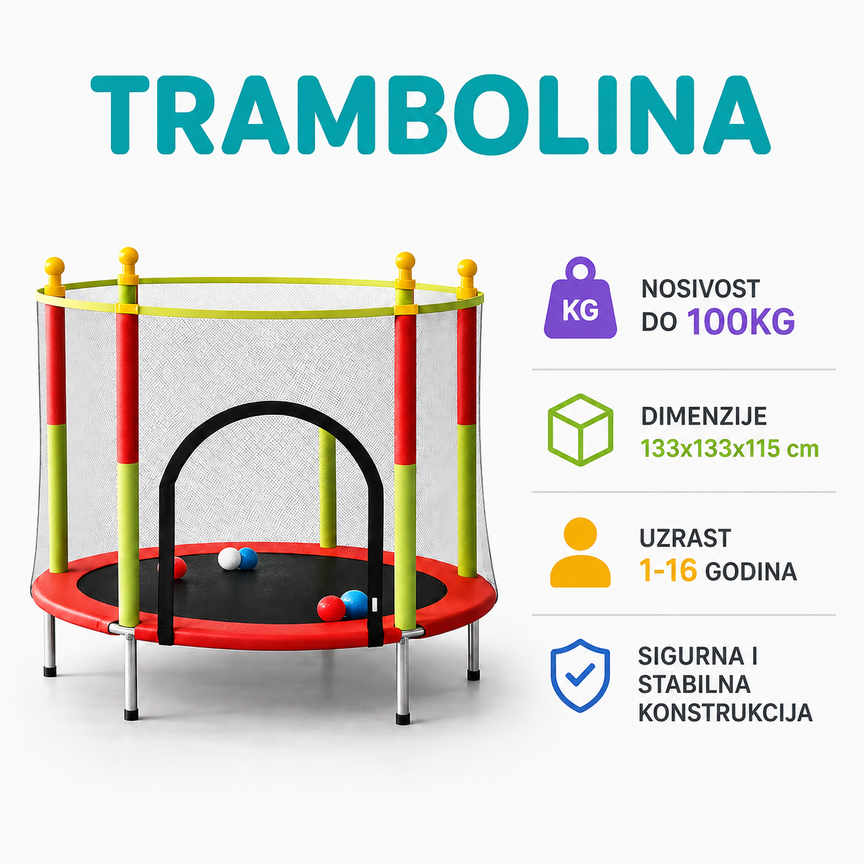 Trambolina za decu sa zaštitnom mrežom Kupljeno